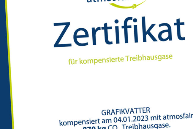 Zertifikat Co2-Kompensation atmosfair