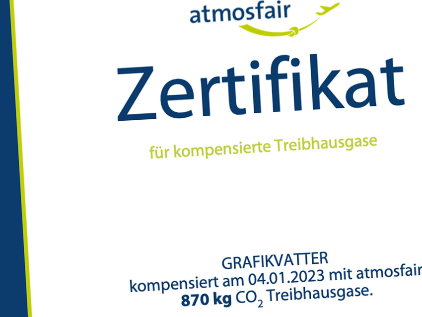 Zertifikat Co2-Kompensation atmosfair