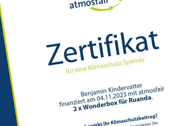 Zertifikat Co2-Kompensation atmosfair