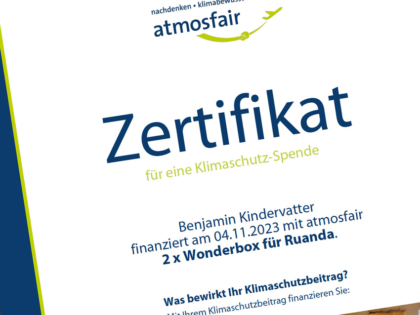 Zertifikat Co2-Kompensation atmosfair